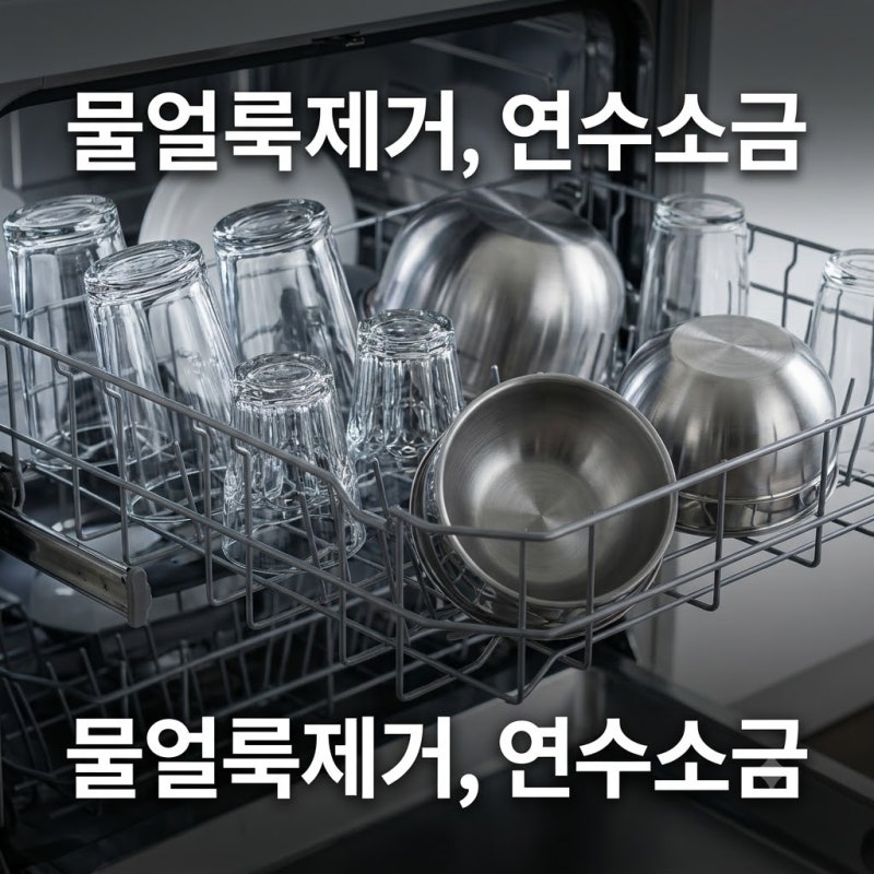 식기세척기 물얼룩 연수 소금 | 투명한 유리잔 만드는 린스 조절 팁