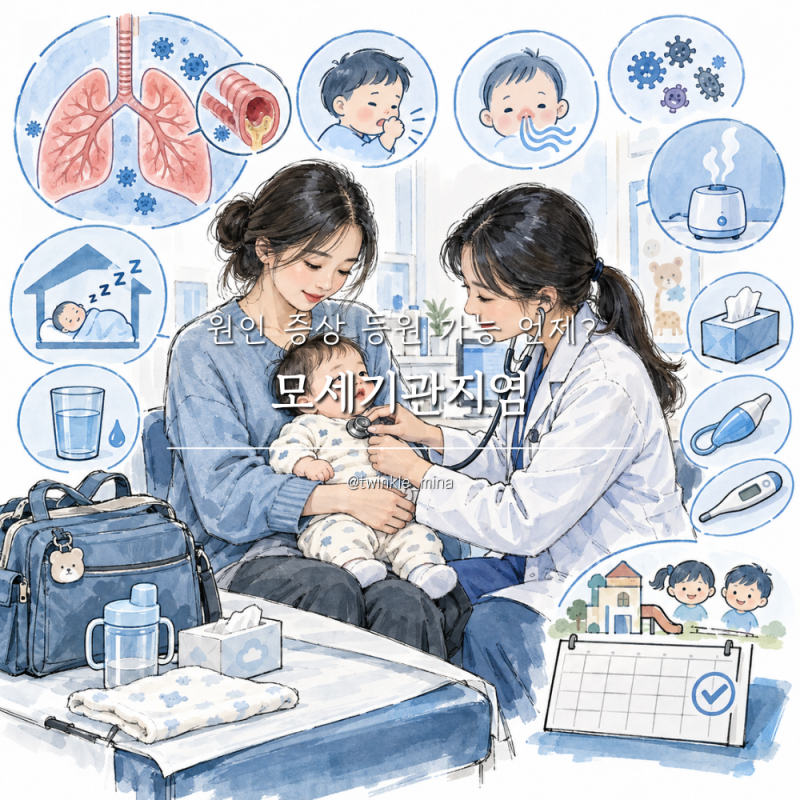 아기 모세기관지염 원인 증상 등원 가능 언제?