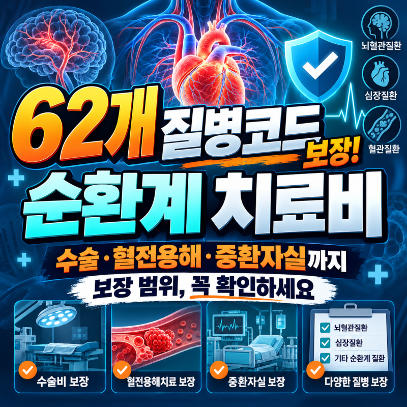 순환계 주요치료비 62개 질병코드 보장 총정리 | 수술·혈전용해·중환자실·입원일당까지