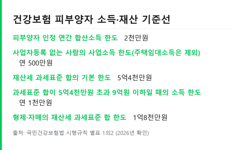 건강보험 피부양자 자격 요건 .. 소득 재산 기준과 탈락 시점 정리