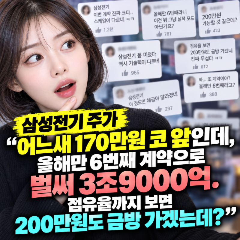 삼성전기 주가 "어느새 170만원 코 앞인데, 올해만 6번째 계약으로 벌써 3조9000억. 점유율까지 ....