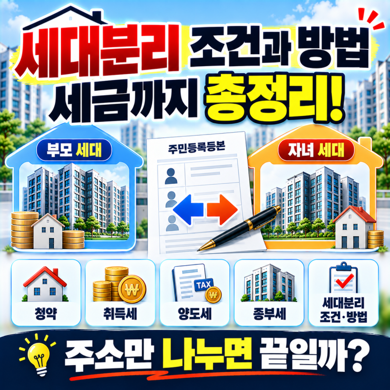 세대분리 조건과 방법 총정리! 부모와 주소만 나누면 될까? 청약·취득세·양도세까지 쉽게 ....
