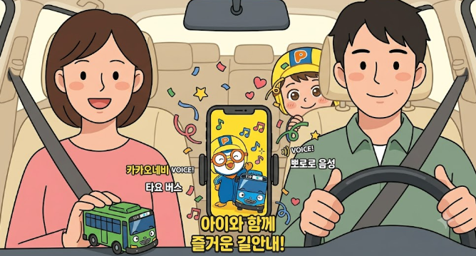 카카오네비 뽀로로 타요 음성 설정법! 아이와 장거리 운전 필수 꿀팁