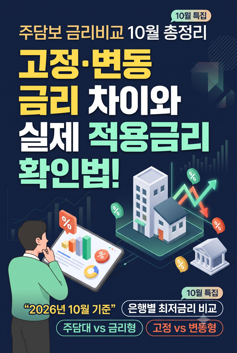 주담보대출 은행별금리비교 10월 총정리 | 고정·변동 금리 차이와 실제 적용금리 확인법