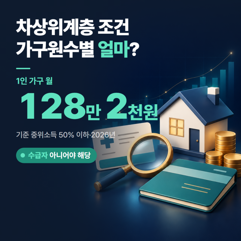 차상위계층 조건, 기준 중위소득 50% 이하·가구원수별 금액