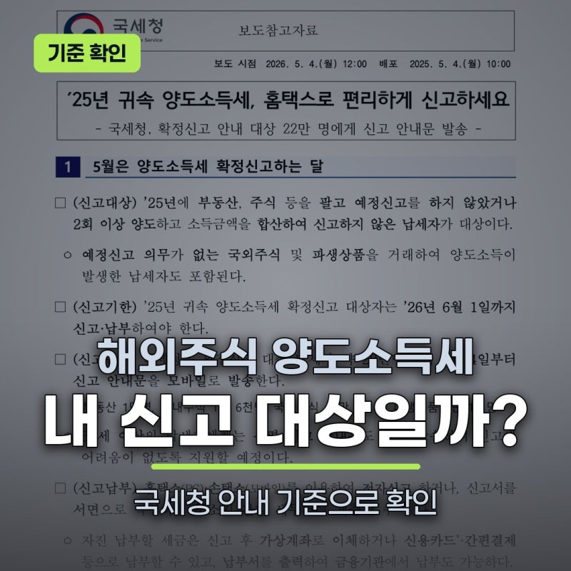 해외주식 양도소득세·미국주식세금 "팔고 잊었다"… 5월 넘기면 폭탄이다