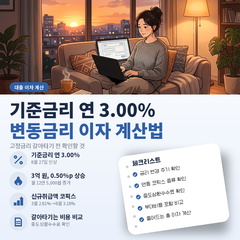 기준금리 연 3.00% 시대 변동금리 대출 이자 얼마나 늘었나 계산하는 법, 고정금리 갈아타기 ....