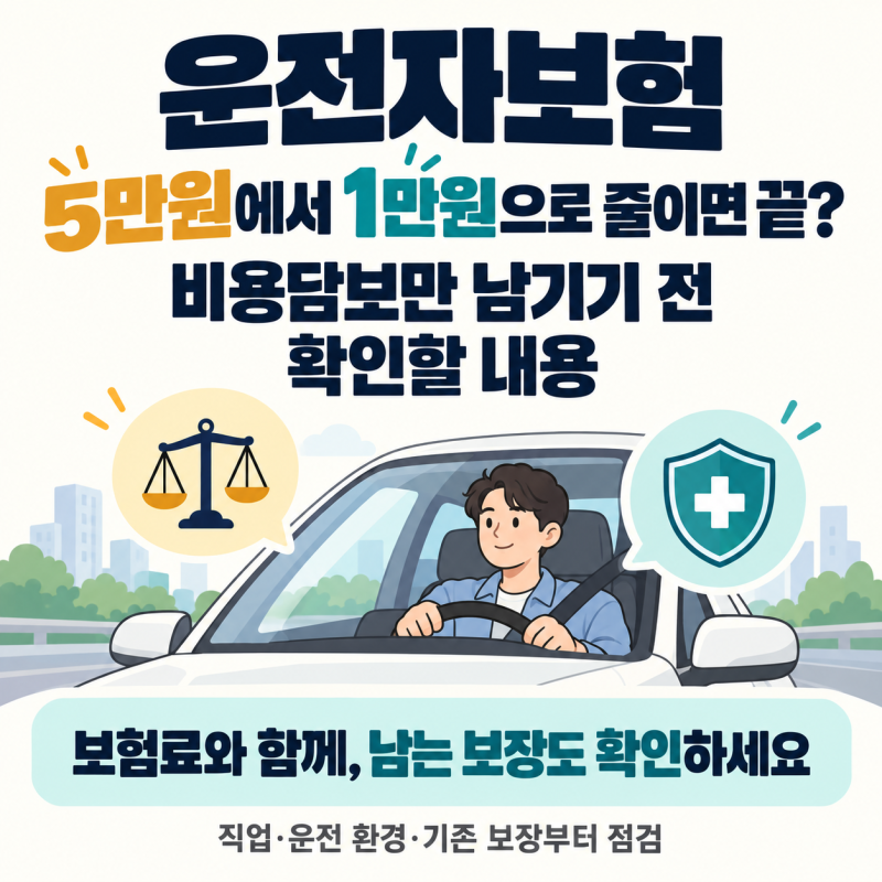 운전자보험 5만원에서 1만원으로 줄이면 끝? 비용담보만 남기기 전 확인할 보장