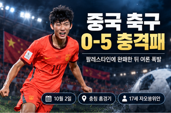 중국 축구 팔레스타인에 0-5 참패…17세 막내만 인터뷰에 나온 이유