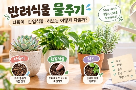 반려식물 물주기 총정리｜다육이·관엽식물·허브는 어떻게 다를까?
