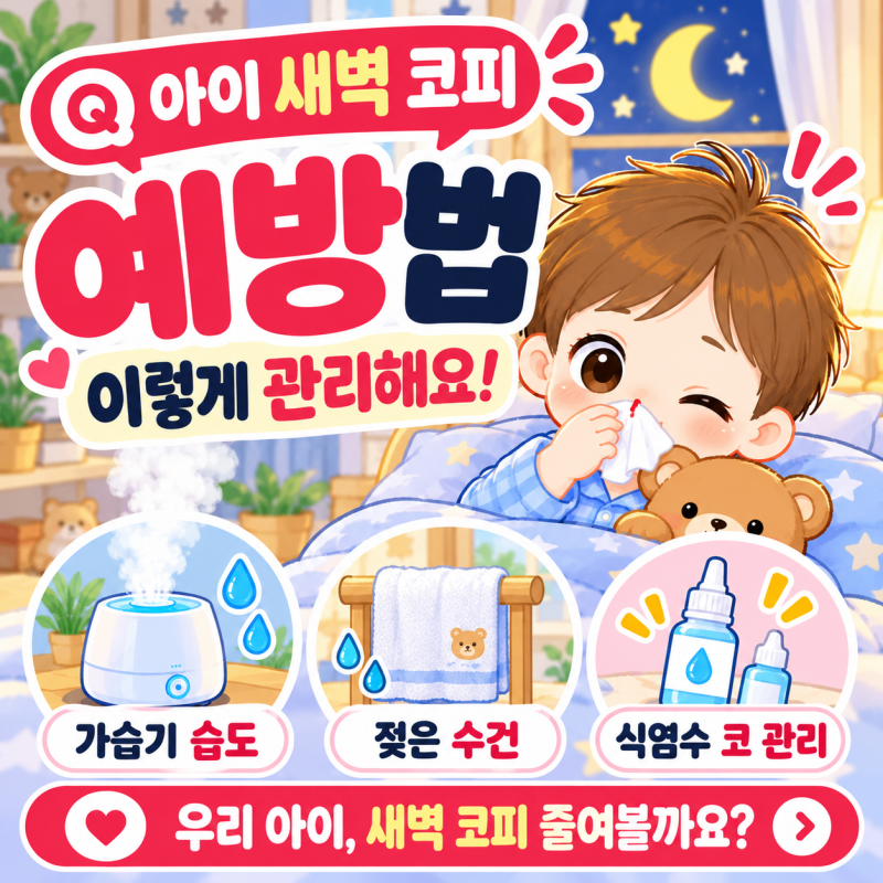 아이 새벽 코피 예방법｜가습기 습도·젖은 수건·식염수 코 관리법