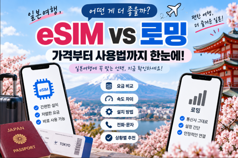 일본여행 eSIM vs 로밍 뭐가 나을까? 3박4일 기준 장단점·선택법 총정리