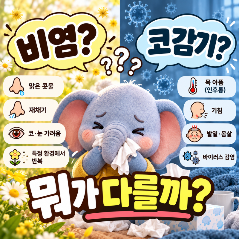 콧물 계속 나는데 비염일까 코감기일까? 증상 차이 5가지 비교