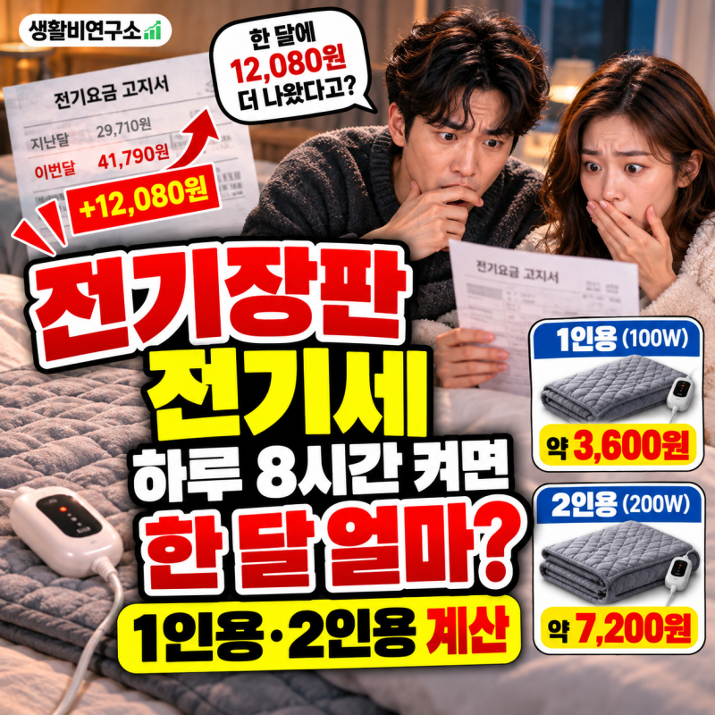 전기장판 전기세, 하루 8시간 켜면 한 달 얼마? 1인용·2인용 계산