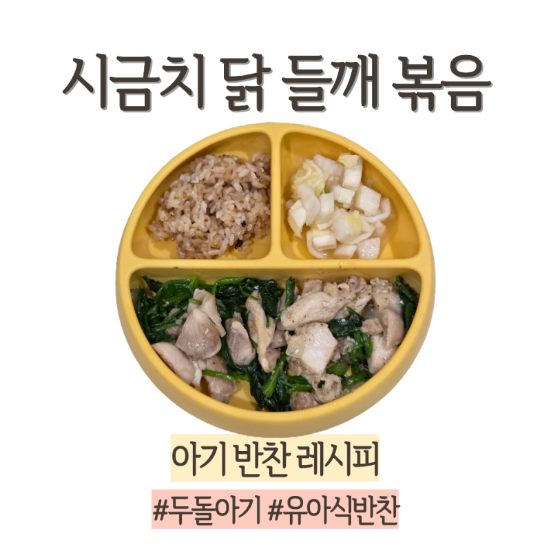 두돌아기 유아식 반찬 시금치닭고기들깨볶음 레시피