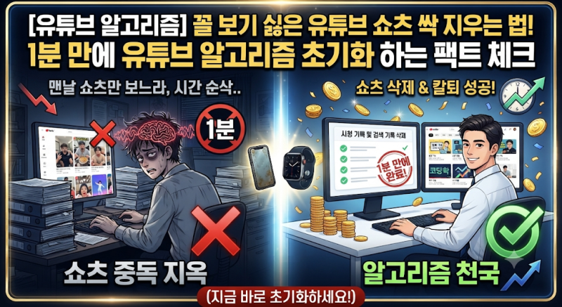 꼴 보기 싫은 유튜브 쇼츠 싹 지우는 법! 1분 만에 '유튜브 알고리즘 초기화' 하는 팩트 체크