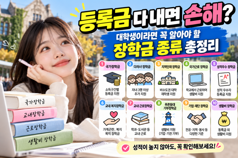 “등록금 다 내면 손해?” 대학생이라면 꼭 알아야 할 장학금 종류 총정리