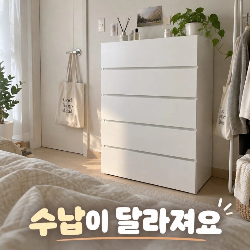 리엔까사 와이드형 조아 5단 서랍장 800 화이트 일반서랍 수납력 및 크기 솔직 정리