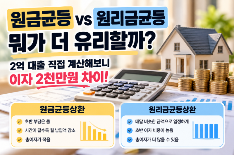 원금균등 vs 원리금균등 뭐가 유리할까? 2억 대출 직접 계산해보니 이자 2천만원 차이