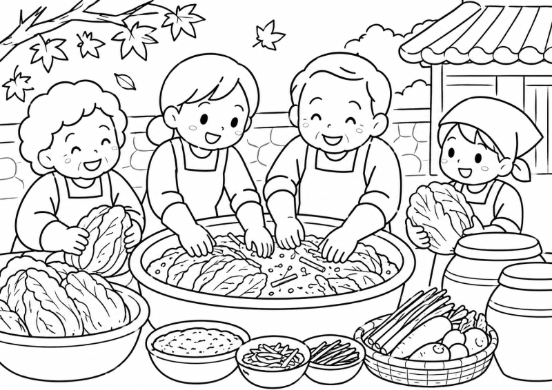 가을협동화 - 김장풍경, 가을풍경 도안 무료 나눔