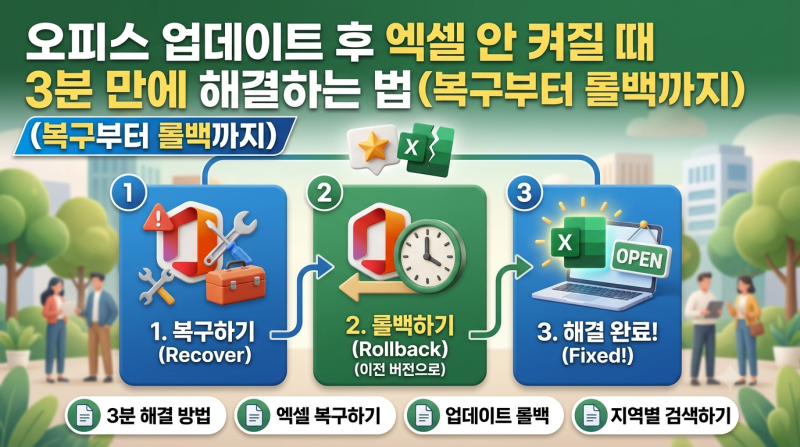 오피스 업데이트 후 엑셀 안 켜질 때 3분 만에 해결하는 법 (복구부터 롤백까지)