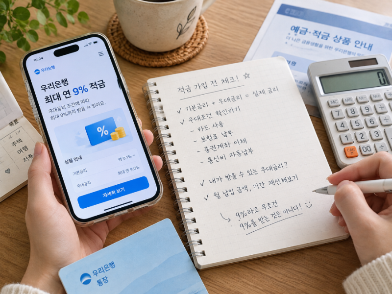 우리은행 9% 적금 출시｜우대금리 조건 직접 알아보니