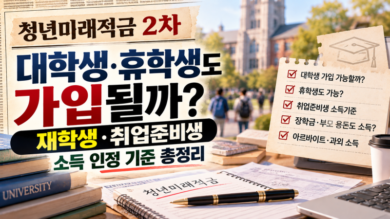 청년미래적금 2차 대학생·휴학생도 가입될까? 장학금·부모 용돈·취업준비생 소득기준 총정....