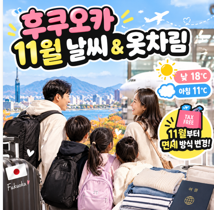 후쿠오카 11월 날씨 아침 10도 낮 18도, 아빠가 정리한 옷차림과 11월부터 바뀌는 면세