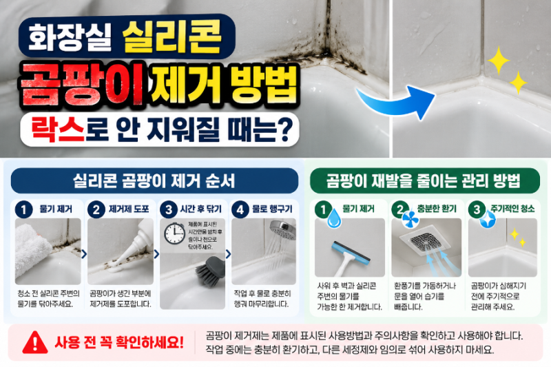 화장실 실리콘 곰팡이 제거 방법, 락스로 안 지워질 때는?