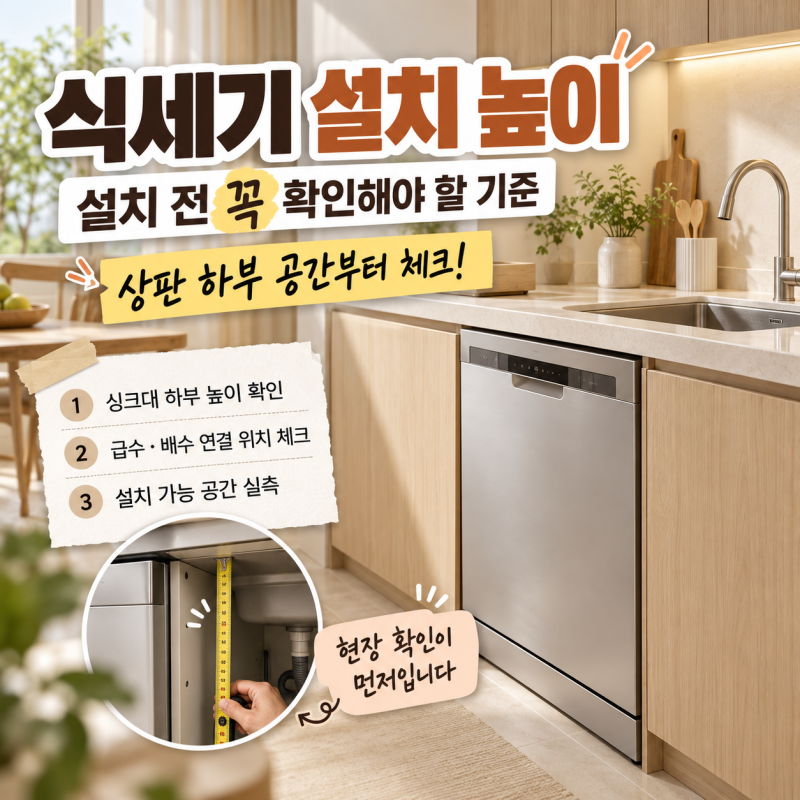 식세기 설치 높이,싱크대 상판 아래에서꼭 확인해야 할 기준
