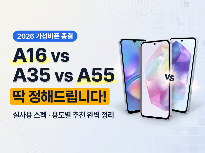 갤럭시 A16 vs A35 vs A55 비교 분석, 2026년 가성비 보급형 스마트폰 승자는?