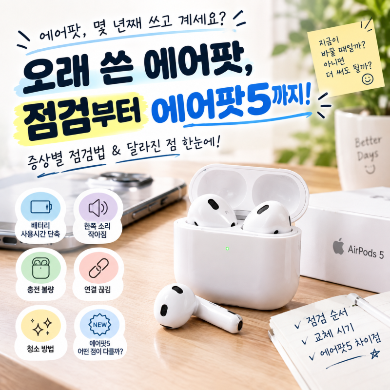 에어팟 오래 쓰면 생기는 증상 5가지, 고장일까 교체 시기일까? (에어팟 5 비교)
