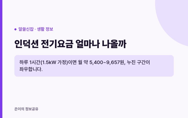 인덕션 전기요금 얼마나 나올까? 하루 1시간 가정 시 월 5천~1만원