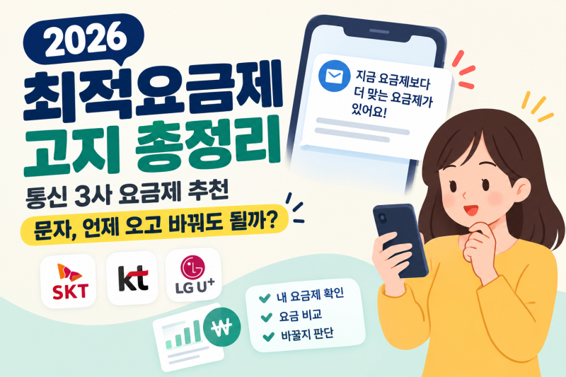 2026 최적요금제 고지 총정리 | 통신 3사 요금제 추천 문자, 언제 오고 바꿔도 될까