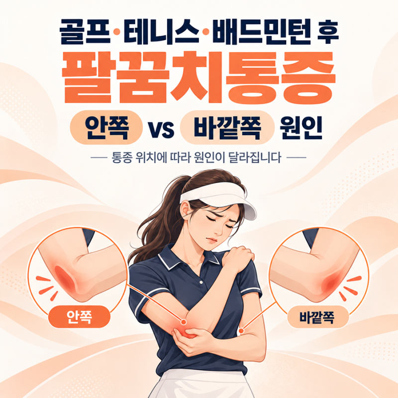골프·테니스·배드민턴 후 팔꿈치통증, 안쪽vs바깥쪽 원인