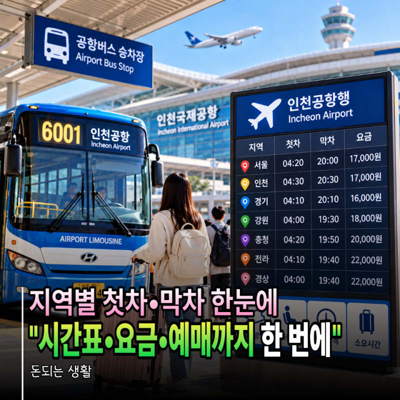 "우리 동네서 인천공항 몇 시에 출발해야 할까" 지역별 인천공항 버스 시간표·첫차·막차·요....