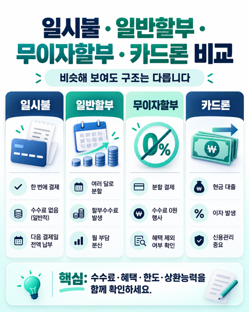신용카드 할부 정말 손해일까?｜무이자할부·일시불·카드론 차이 제대로 알아보기