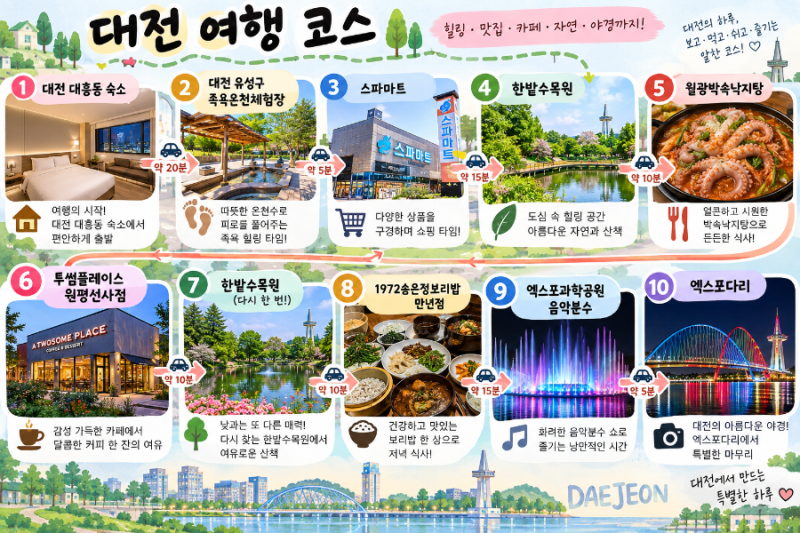 대전 여행코스 추천｜유성온천·한밭수목원·대전맛집·엑스포다리 야경(대전 노잼도시 아니....