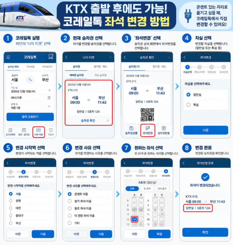 KTX 출발 후에도 좌석 변경 가능 | 코레일톡에서 자리 옮기는 방법