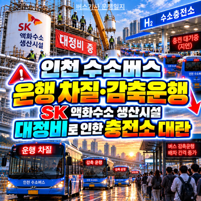 인천 수소버스 운행 차질·감축운행, SK 액화수소 생산시설 대정비로 인한 충전소 대란
