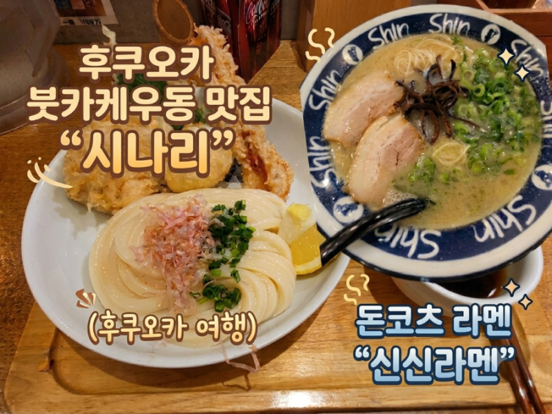 후쿠오카 맛집 추천 | 오호리공원 도보10분 시나리, 하카타 킷테점 신신라멘-인생 붓카케우동....