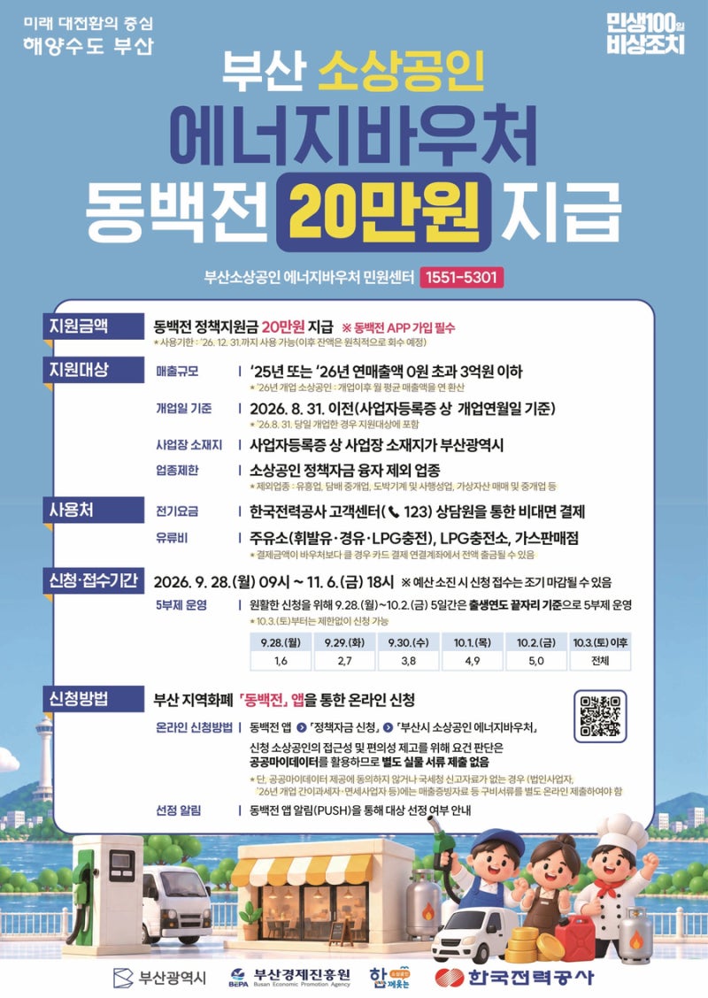 부산 소상공인 에너지바우처 신청방법 (동백전 20만원, 11월 6일 마감)