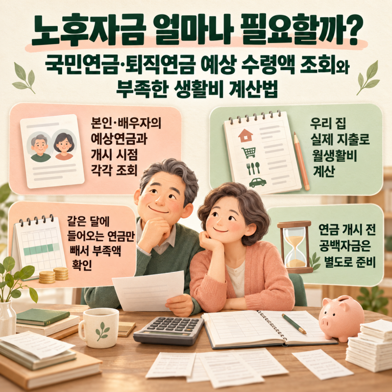노후자금 얼마나 필요할까? 국민연금·퇴직연금 예상 수령액 조회와 부족한 생활비 계산법