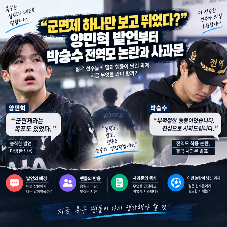"군면제 하나만 보고 뛰었다?" 양민혁 발언부터 박승수 전역모 논란....