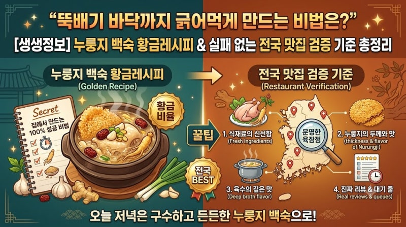 "뚝배기 바닥까지 긁어먹게 만드는 비법은?" 생생정보 누룽지 백숙 황금레시피와 실패 없는 ....