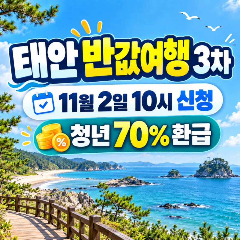 태안 반값여행 3차 신청일과 지원 대상, 청년 70% 환급 조건