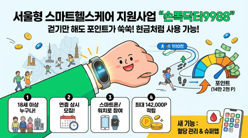 서울형 스마트헬스케어 지원사업 '손목닥터9988', 걷기만 해도 포인트 받는 법