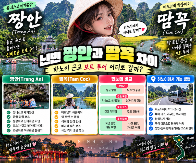 닌빈 짱안과 땀꼭 차이, 하노이 근교 보트 투어 어디로 갈까?