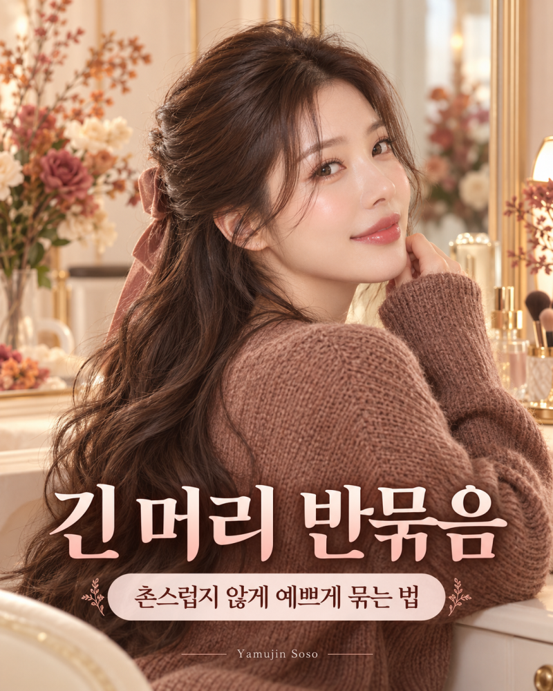 긴 머리 반묶음, 촌스럽지 않게 예쁘게 묶는 법