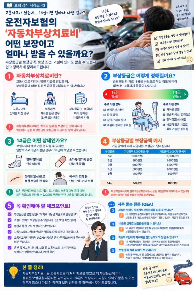 운전자보험 ‘자동차부상치료비’, 14급이면 얼마나 받을 수 있을까요?